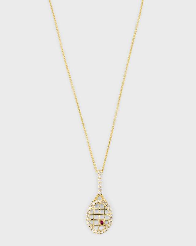 18K Yellow Gold Diamond Tennis Racquet Necklace
